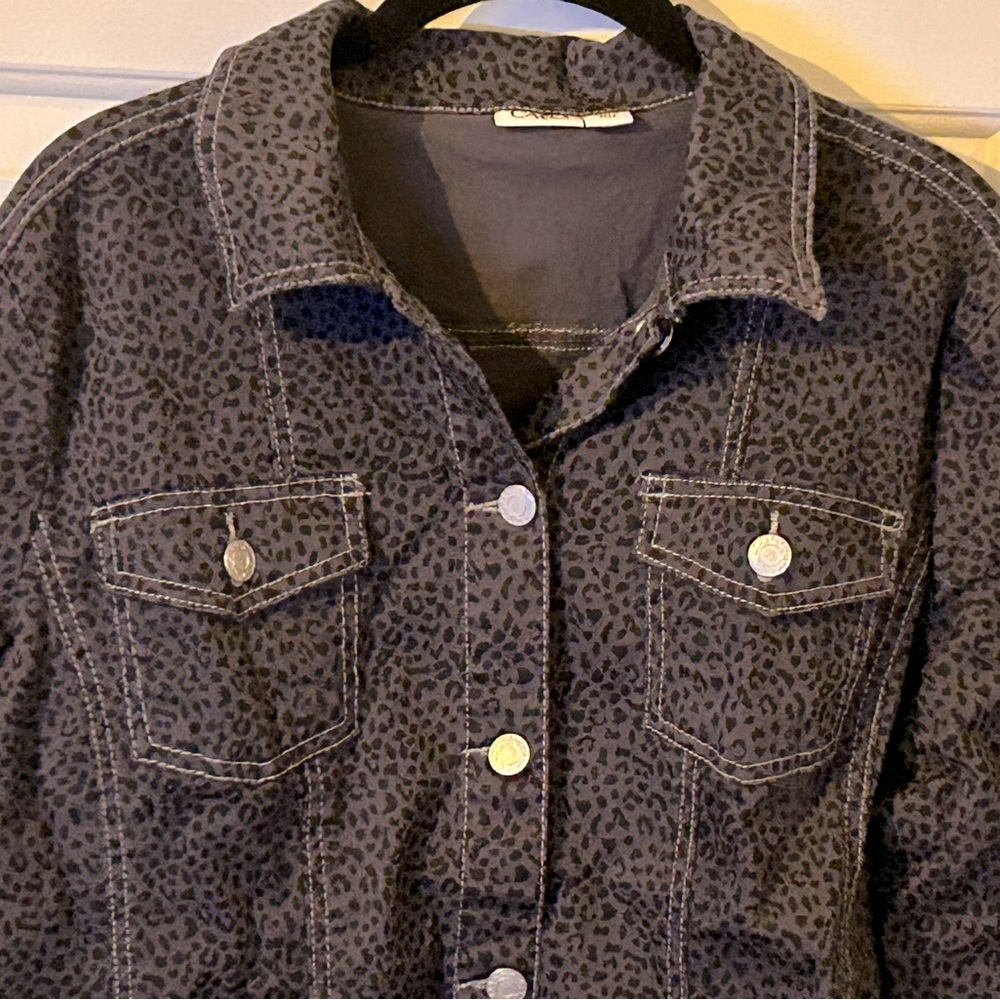 XL leopard denim lightweight jean jacket Cato